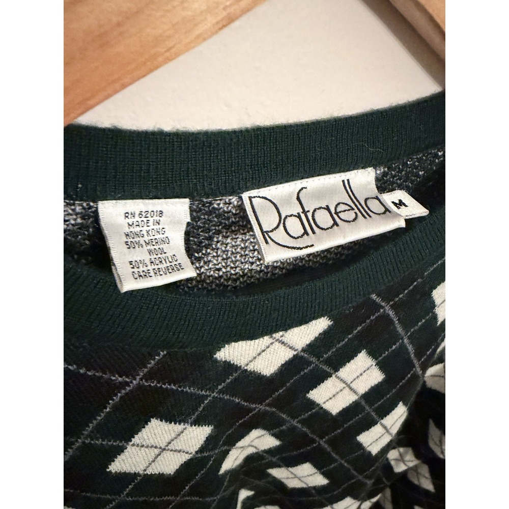 Rafaella Vintage Women's Green Navy Argyle Sweater Wool Blend Size Medium - Picture 3 of 4